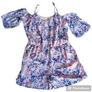 Decree Romper Shorts Jumper Size 2X Pink Blue Floral Print Cold Shoulder NWOT